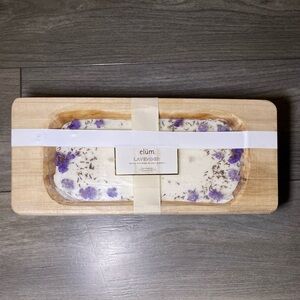 NWOT HUGE Hand Poured Soy Wax Elum Lavender Three Wick Candle Wooden Boat Base